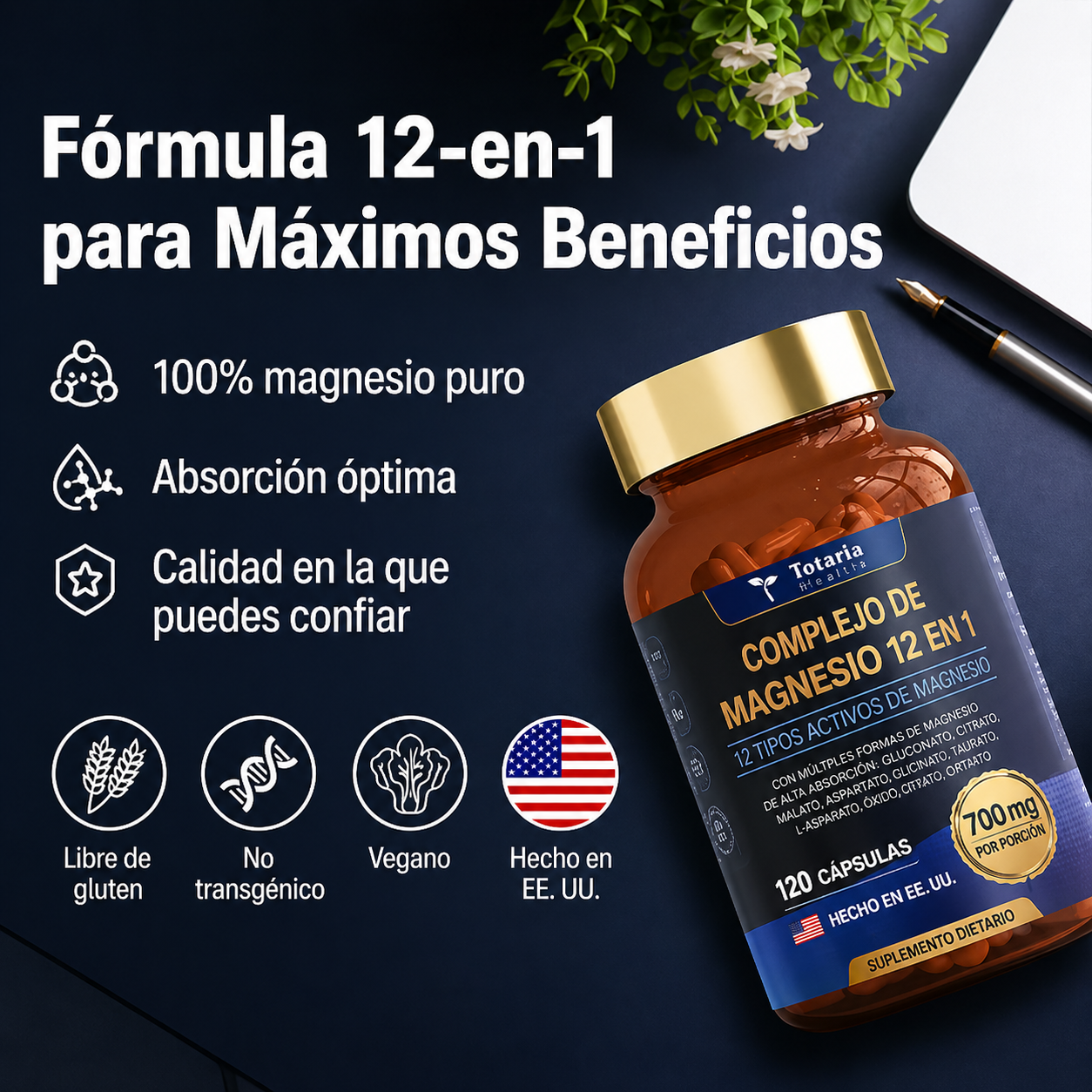Magnesio 12 en 1 (700 mg) – Recupera tu Energía, Duerme Mejor y Reduce el Estrés
